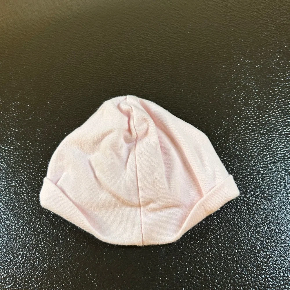 Baby Beanie Hat Pink Rose Applique Infant Newborn Girl Cute Soft size 0-3 Months